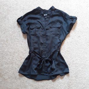 In Vain Black Tie Front Button Down - Size S (Junior's)